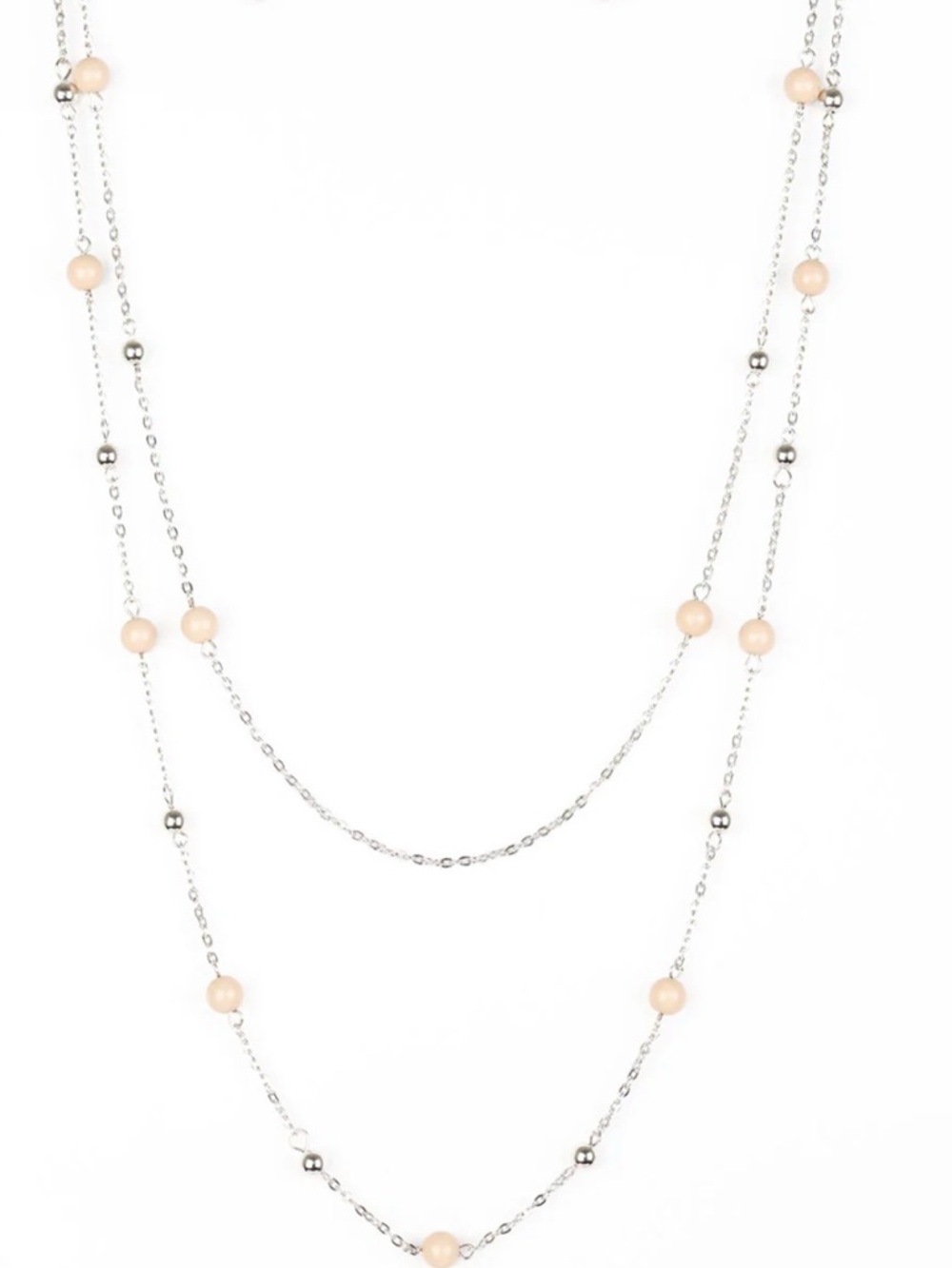 Elegant Silver-Tone Multi-Strand Necklace with Pearl Beads - Cream